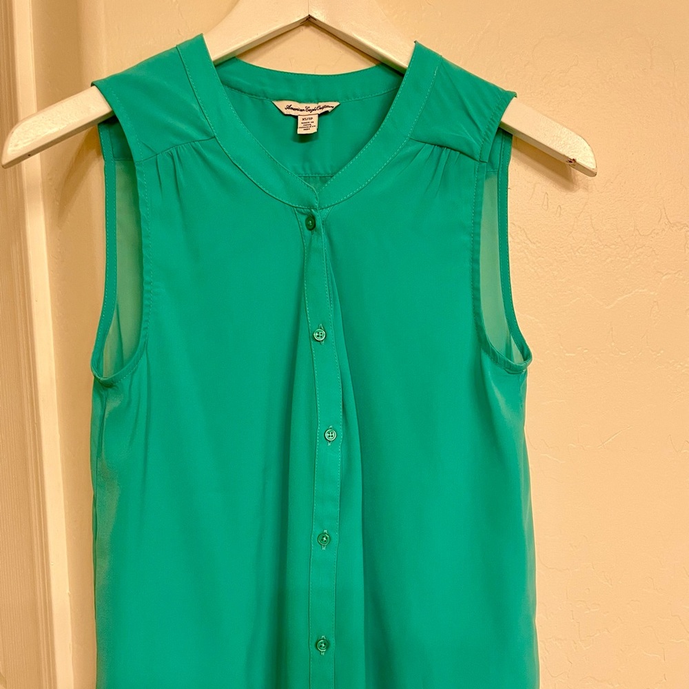 American Eagle Sheer Mint Sleeveless Blouse XS